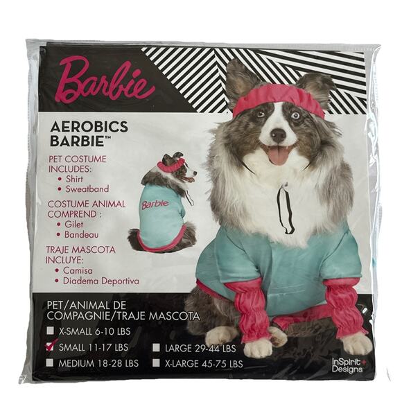 Barbie Aerobics 2 PC Dog Costume Shirt & Sweatband, Halloween SZ Small 11-17 LBS - Picture 1 of 3